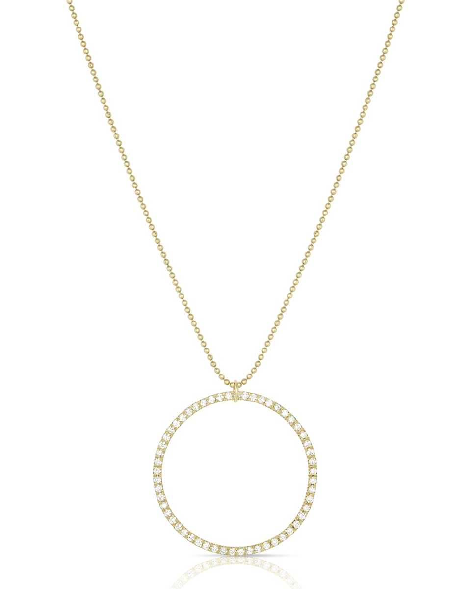 18k Gold Medium White Diamond Halo Necklace, 22"L